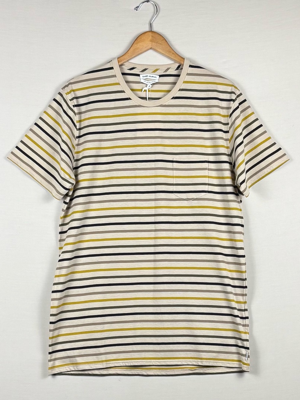 NWT Banks Journal Buddy Deluxe Tee L Bone Stripe Organic Cotton Pocket Shirt